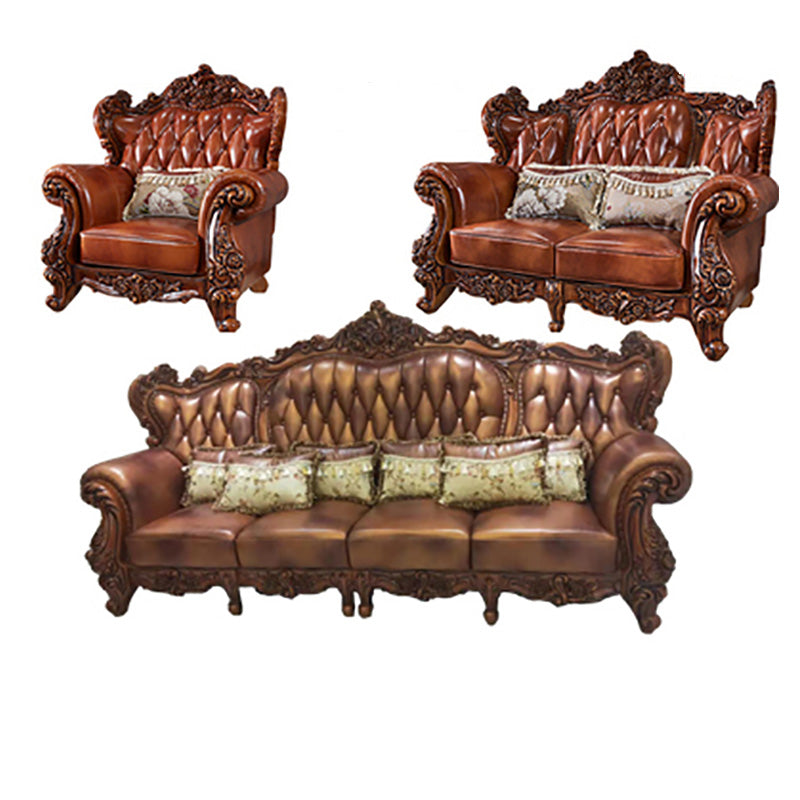 Sofá de cuero de cuero marrón con mechones marrones Sofá con brazo enrollado para sala de estar para sala de estar