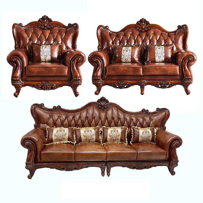 Sofa à bras évasé à dos fractionné tufté traditionnel avec oreillers en brun