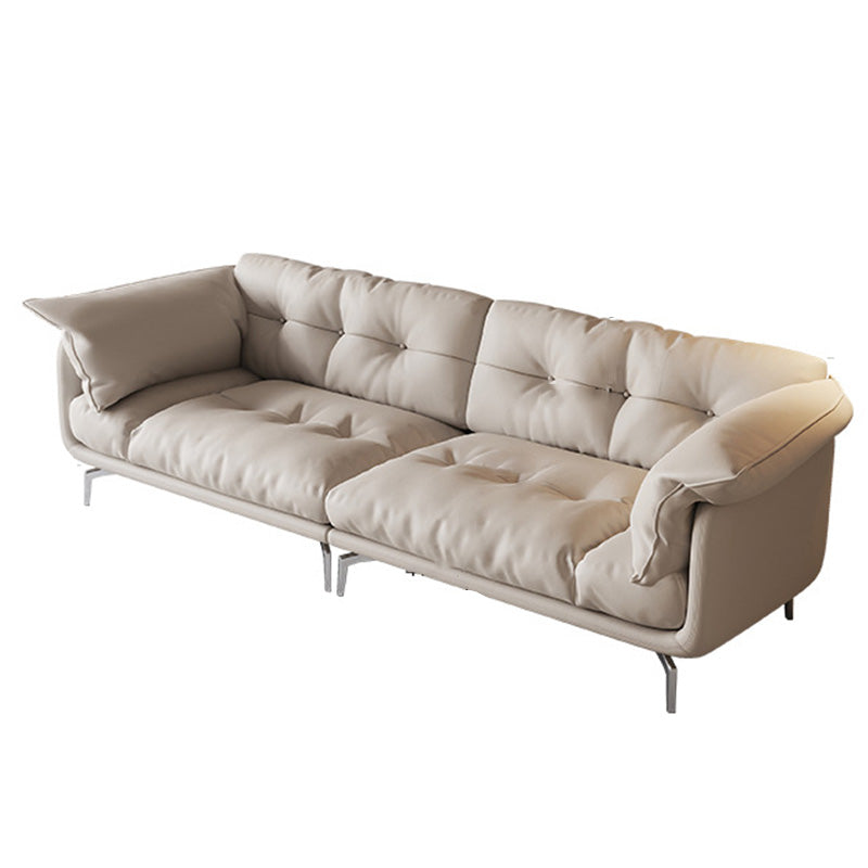 Contemporary Faux Leather Loose Back Seating Hair Pin Legs Sofa for Living Room