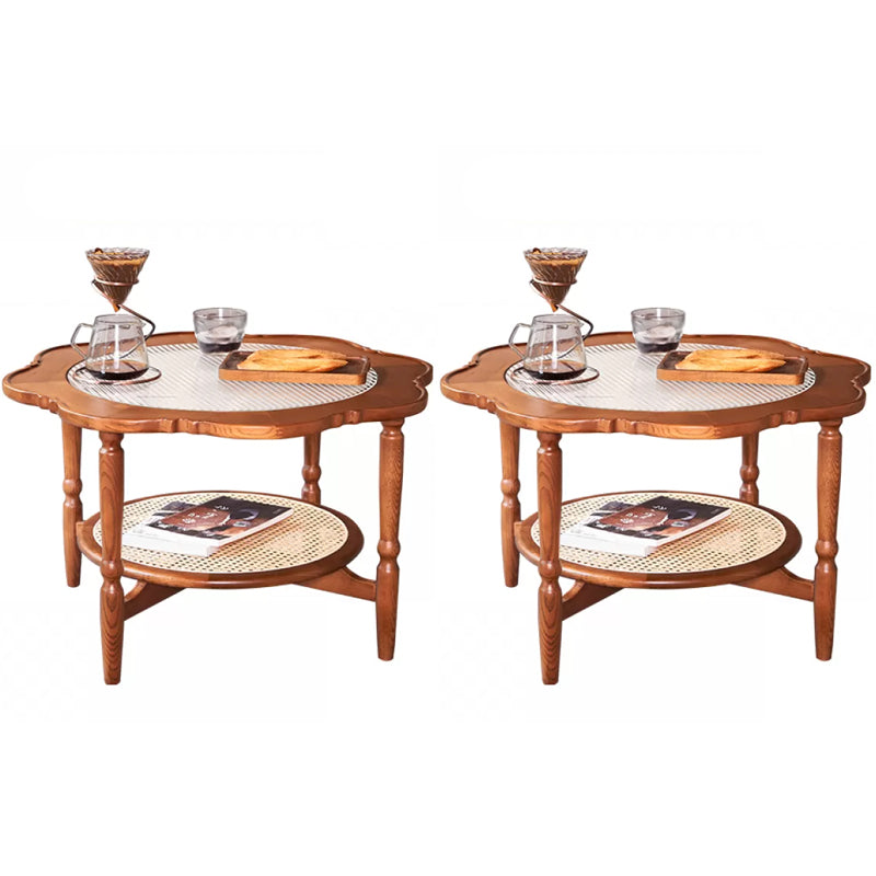 Tavolino accento in legno massiccio soggiorno a forma naturale a doppio livello 4 gambe