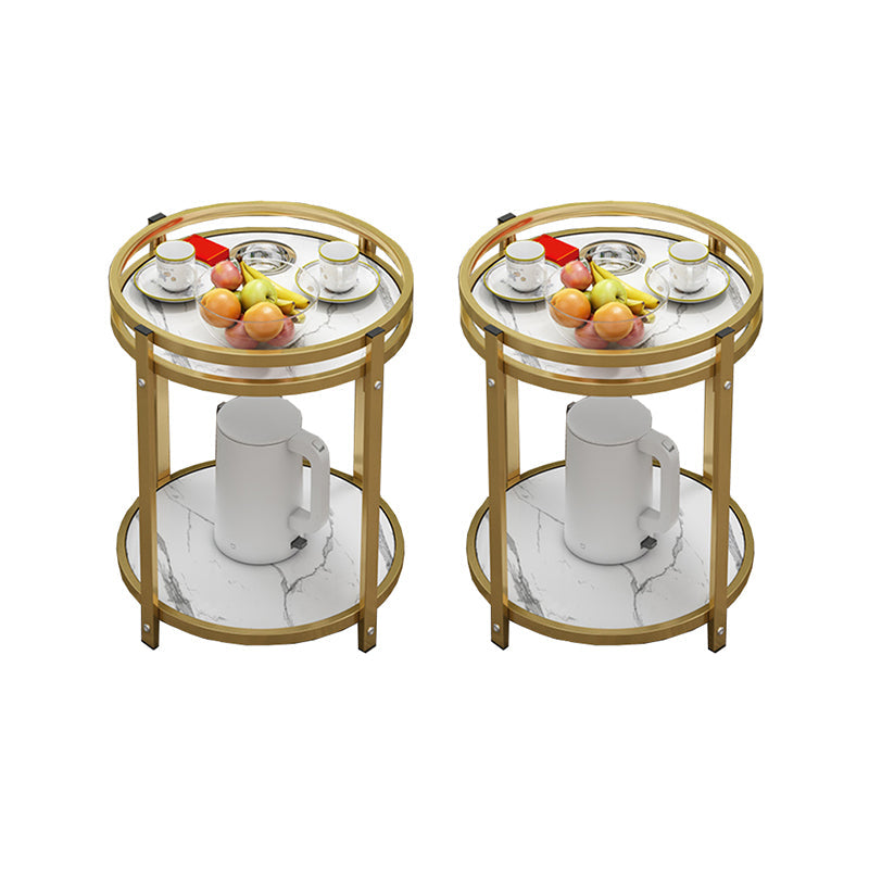 グラムメタルストレージエンドテーブルリビングルーム用の二重層サイドテーブル