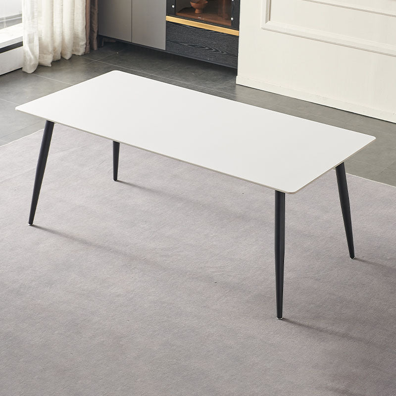 Industrial Kitchen Dinner Table Stone Rectangle 4 Legs Dining Table White Without Chairs Clearhalo 'Dining Tables & Seating' 'Dining Tables' 'dining_table' 'furn' 'furn_dining_table' 'Furniture' 'Kitchen & Dining Furniture' 7074096