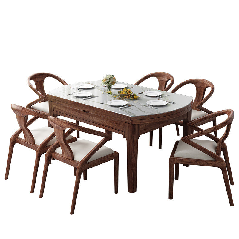 Modern Stone Furniture 1/5/7 Pcs Standard Height Dining Sets with Self Storing Leaves 7 Pieces: Table, 6 Chairs Clearhalo 'Dining Room Sets' 'Dining Tables & Seating' 'dining_room_set' 'furn' 'furn_dining_room_set' 'Furniture' 'Kitchen & Dining Furniture' 7075856
