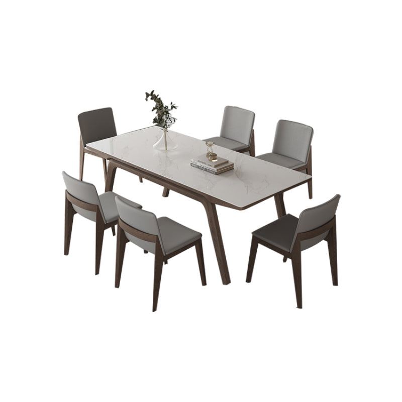 Modern 1/4/5/7 Pieces Dining Room Table Rectangle Stone Furniture in White 7 Pieces: Table, 6 Chairs Clearhalo 'Dining Room Sets' 'Dining Tables & Seating' 'dining_room_set' 'furn' 'furn_dining_room_set' 'Furniture' 'Kitchen & Dining Furniture' 7076643
