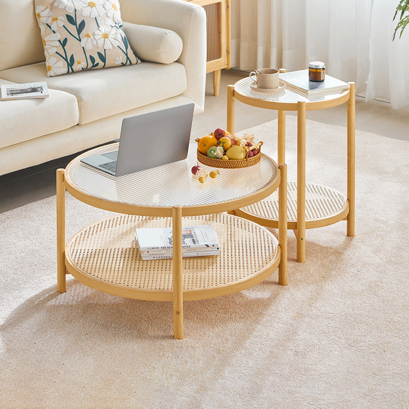 Tropical Coffee Table Glass 4 Legs Storage Round Coffee Cocktail Table 22"L x 22"W x 17"H + 14"L x 14"W x 23 "H Clearhalo 'Coffee & Accent Tables' 'Coffee Tables' 'coffee_tables' 'furn' 'furn_coffee_tables' 'Furniture' 'Living Room Furniture' 7081728