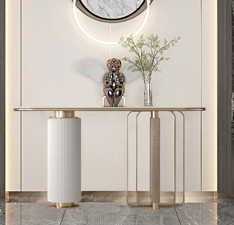 Tavolo di accento glam largo 14 pollici tavolo da console in pietra ovale per Hall