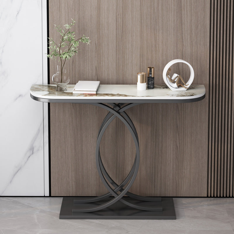 12 inch Wide Accent Table Glam style Stone Half Moon Console Table for Hall