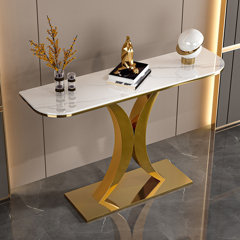 12 Inch Wide Glam Accent Table Half Moon Metal Console Table for Hall