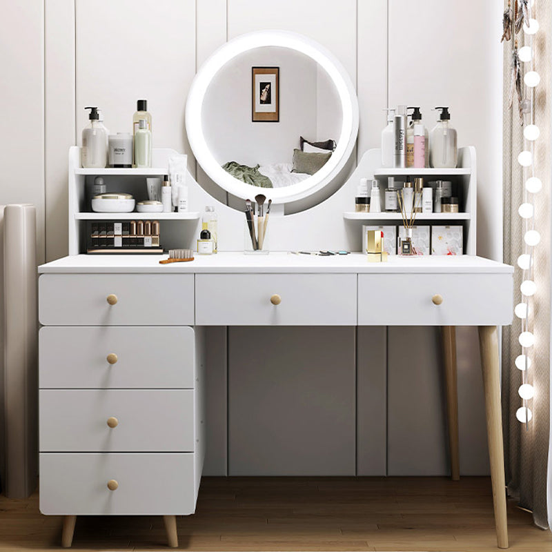 Contemporary Rubberwood Make-up Vanity with Mirror and Stool