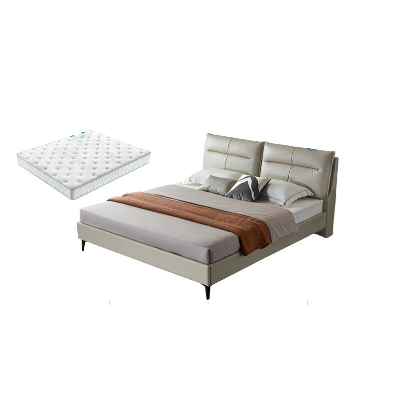 Rectangular Solid Color Panel Bed Genuine Leather Standard Bed with Metal Legs Grey Bed & Mattress Clearhalo 'Bedroom Furniture' 'Beds' 'furn' 'furn_beds' 'Furniture' 7091171