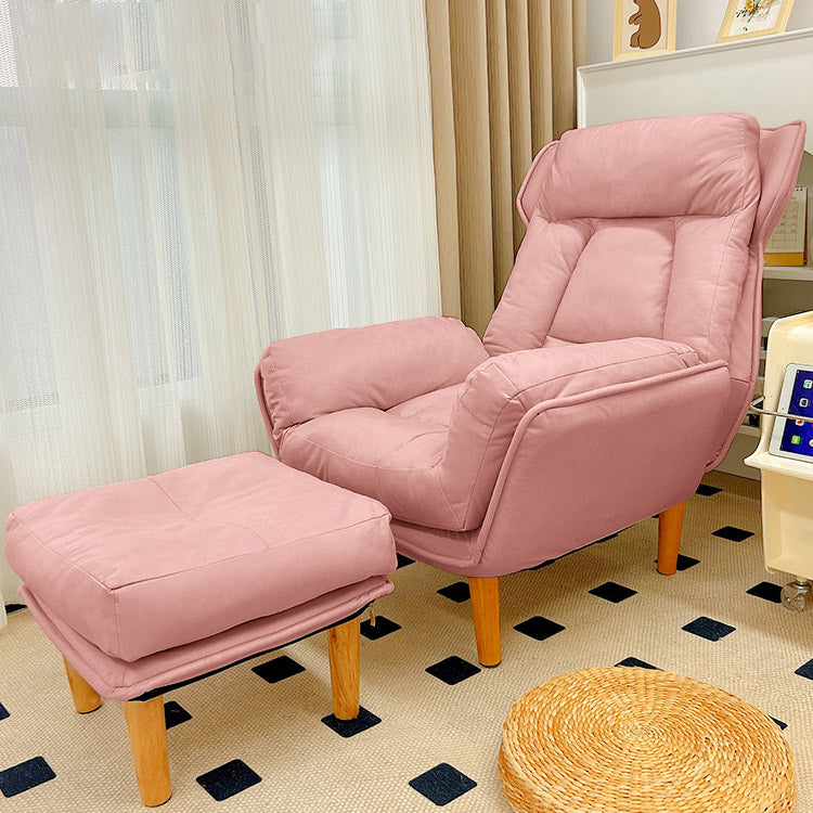 Modern Wood Recliner Chair Manual Solid Color Recliner Chair Deck Chair with Ottoman Pink Clearhalo 'Chairs & Seating' 'furn' 'furn_recliners' 'Furniture' 'Living Room Furniture' 'Recliners' 7091294