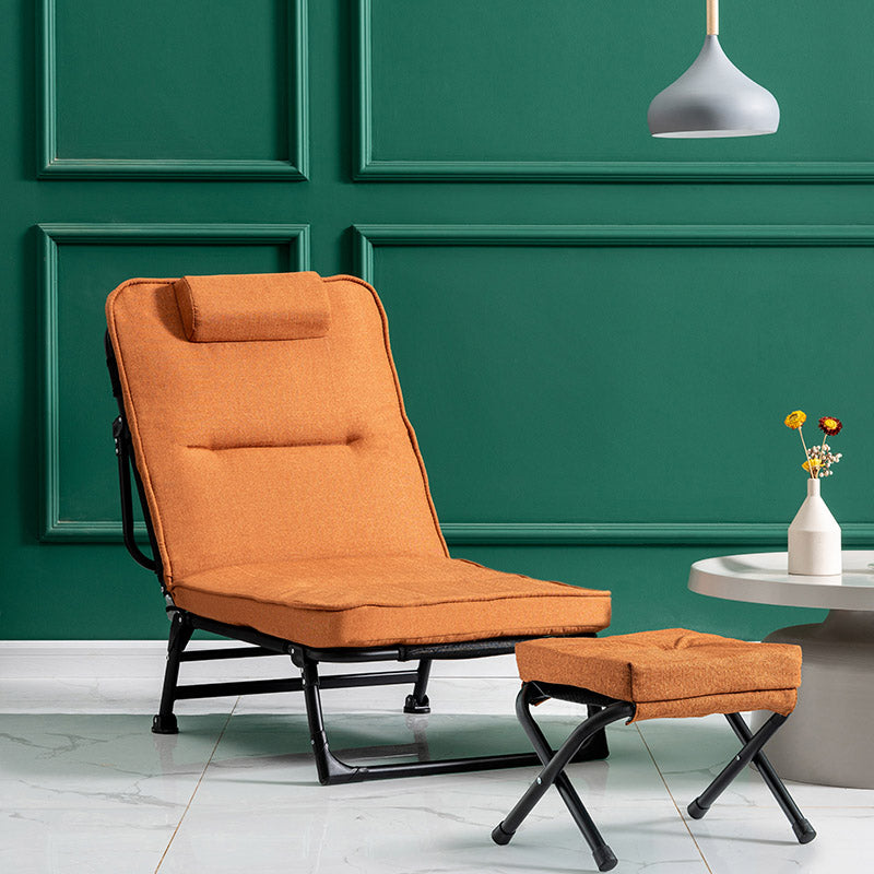 Metal Frame Foldable Standard Recliner Cotton Blend Recliner Chair Deck Chair with Ottoman Yellow Clearhalo 'Chairs & Seating' 'furn' 'furn_recliners' 'Furniture' 'Living Room Furniture' 'Recliners' 7091466