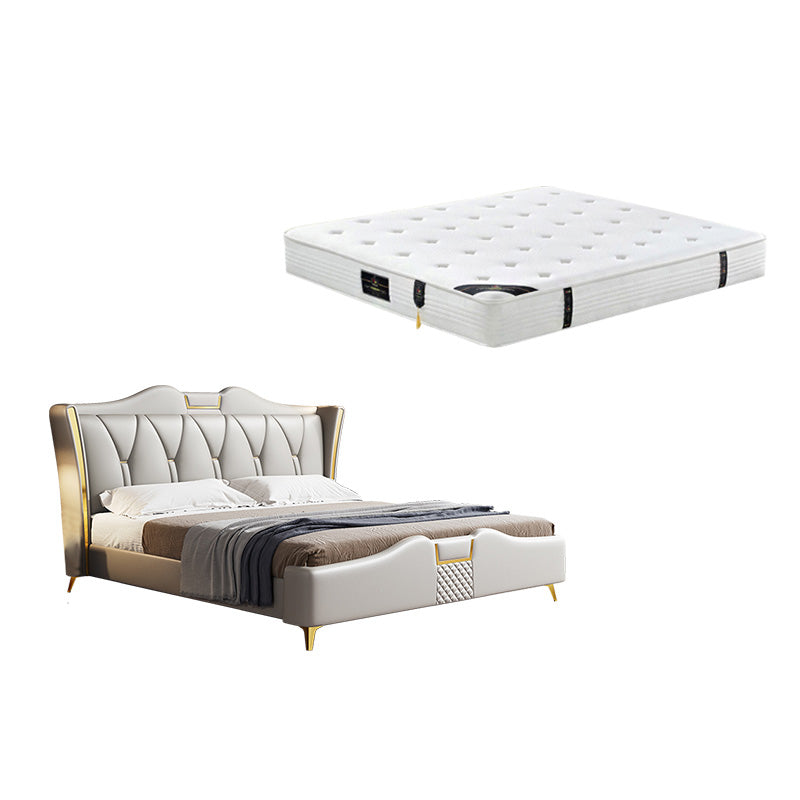 Genuine Leather Standard Bed Modern Panel Bed with Custom Gold Legs