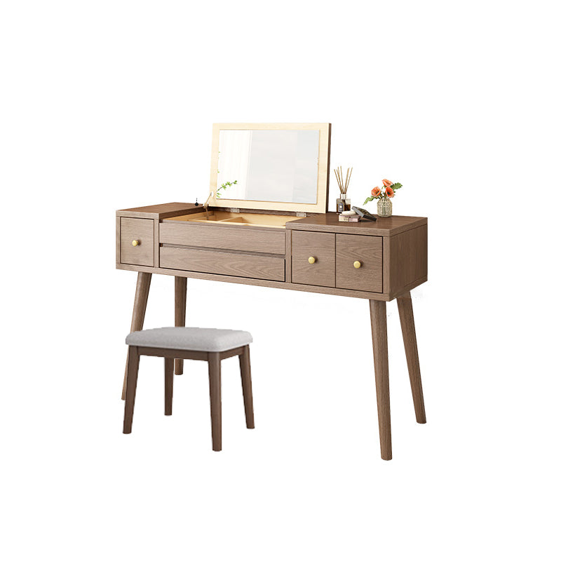 Solid Wood Makeup Vanity Desk Flip-Top Mirror Makeup Vanity Set with Drawer