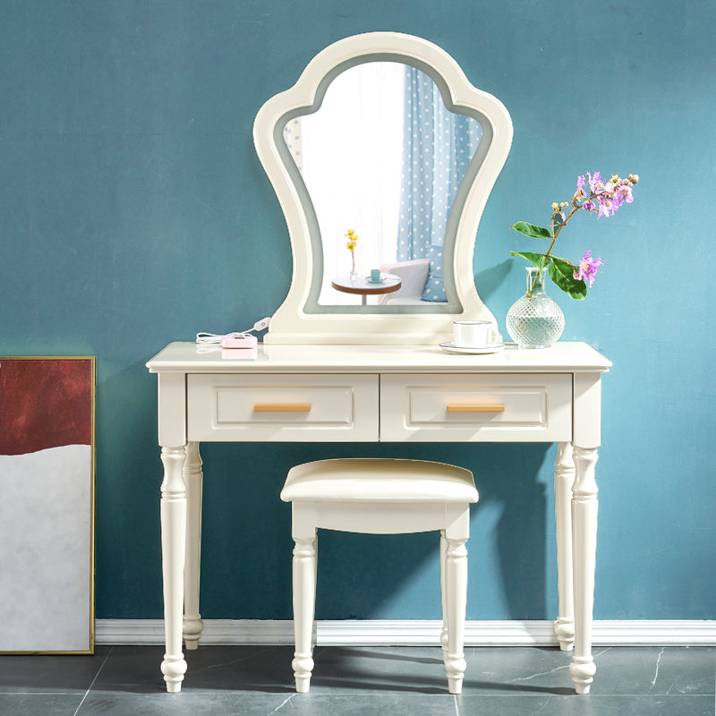 Solid Wood Makeup Vanity Desk Bedroom Dressing Table Stool Set with Drawer