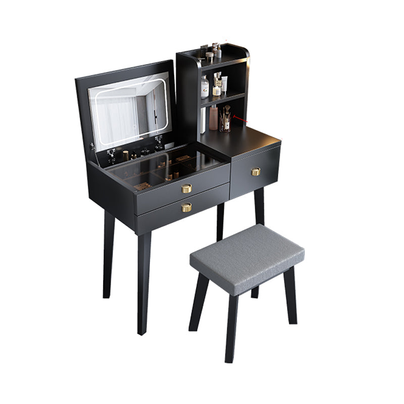Modern Mirrored Glass Vanity Desk 3 Drawer Vanity Dressing Table Makeup Vanity & Stools Black Clearhalo 'Bedroom Furniture' 'furn' 'furn_makeup_vanities' 'Furniture' 'Makeup Vanities' 'makeup_vanities' 7092962