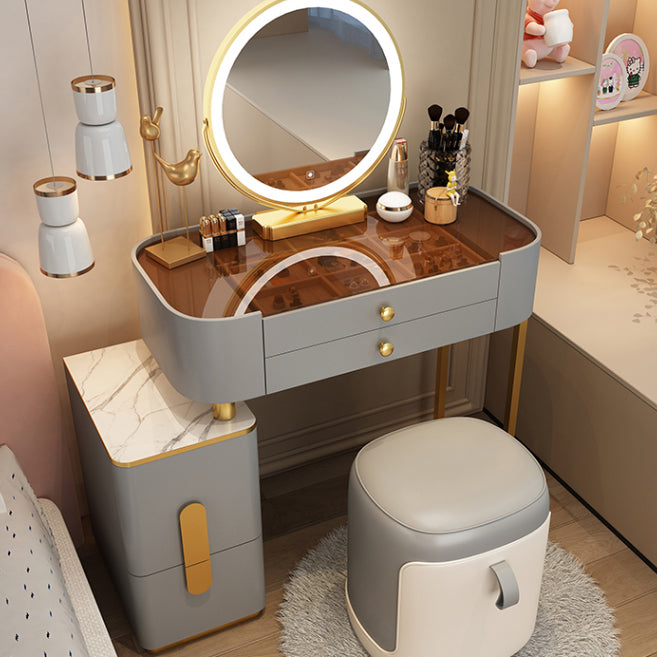 Modern Lighted Mirror Makeup Vanity Desk Storage Box Makeup Vanity Set with Drawer