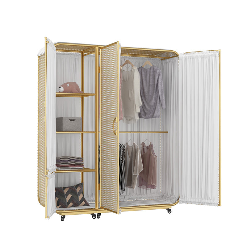 Modern Wardrobe Cabinet Metal Clothes Rail Wardrobe Armoire with Shelves
