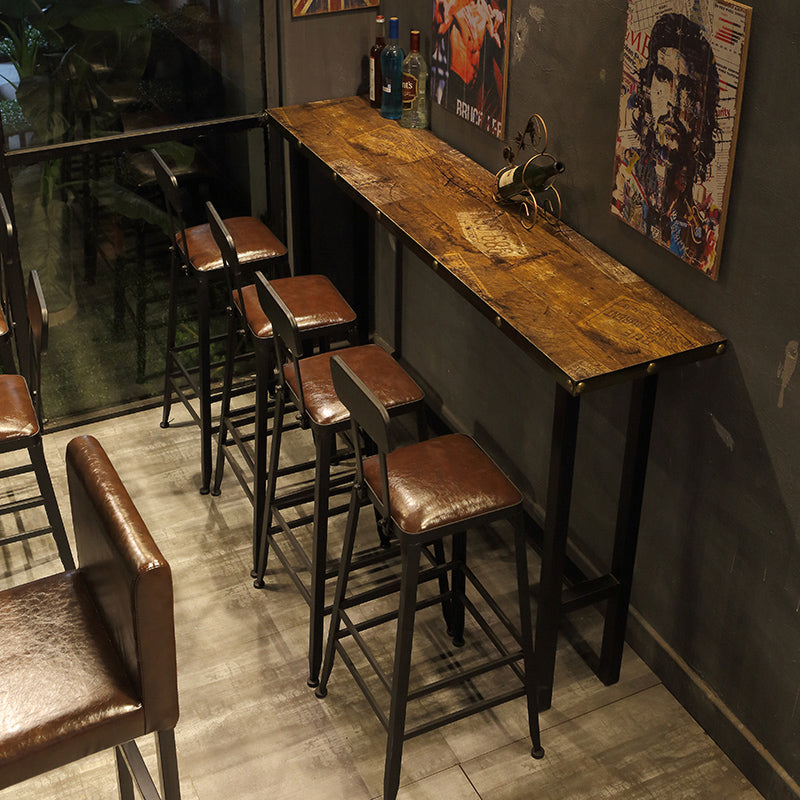 Modern Bar Table Set 1/2/5 Pieces Solid Wood Rectangle Bistro Set for Indoor Table & Chair(s) 59.1"L x 15.7"W x 41.3"H Brown Clearhalo 'Bar Furniture' 'furn' 'furn_home_bar_bar_sets' 'Furniture' 'Home Bars & Bar Sets' 'home_bar_bar_sets' 'Kitchen & Dining Furniture' 7096359