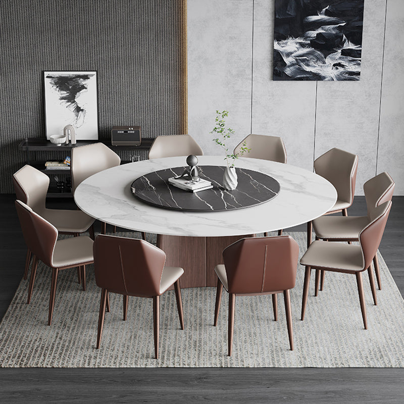 Contemporary 1/3/4/7/11 Pieces Furniture Round Stone Dining Set for Home 11 Pieces: Table, 10 Chairs Clearhalo 'Dining Room Sets' 'Dining Tables & Seating' 'dining_room_set' 'furn' 'furn_dining_room_set' 'Furniture' 'Kitchen & Dining Furniture' 7096971