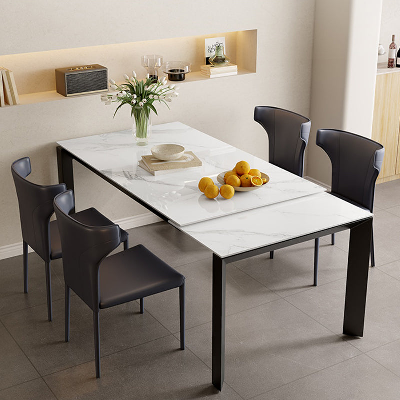 Modern Style 1/3/4/5 Pieces Dining Table Rectangle Stone Extendable Furniture in White