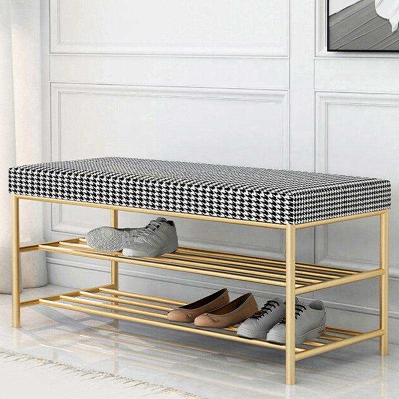 Rectangle Shoe Storage Entryway Bench Cushioned Modern Metal Seating Bench 47"L x 13"W x 18"H Houndstooth pattern Gold Clearhalo 'Benches' 'Chairs & Seating' 'furn' 'furn_benches' 'Furniture' 'Living Room Furniture' 7097401