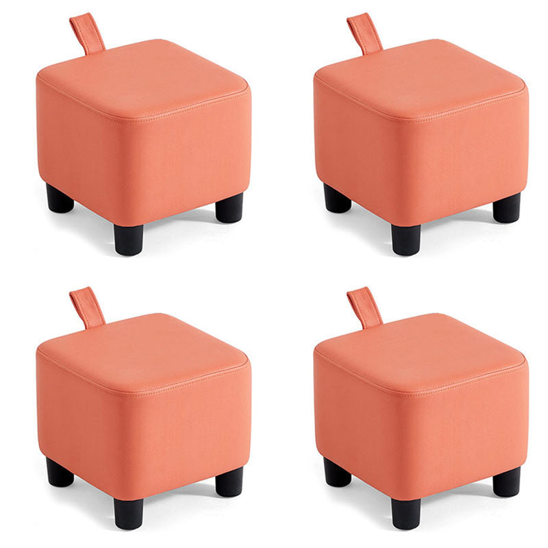 Glam Ottoman Faux Leather Stain Resistant Solid Color Square Ottoman with Plastic Legs Orange 4 Piece Set Clearhalo 'furn' 'furn_ottomans_poufs' 'Furniture' 'Living Room Furniture' 'Ottomans & Poufs' 'ottomans_poufs' 7101911