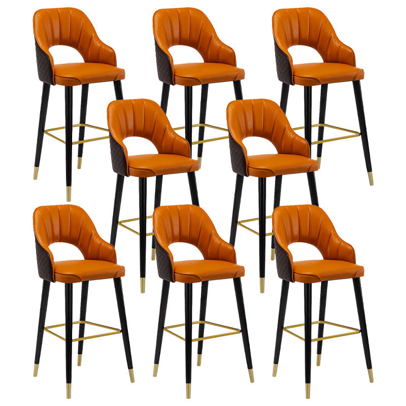 Modern Metal Bar Stools Faux Leather Armed Stool with Low Back