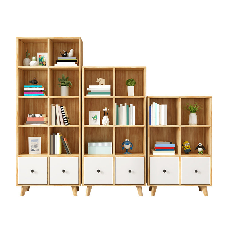 2-Drawer Solid Wood Accent Chest Natural Modern Cabinet with Shelves