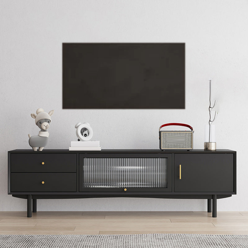 Glam TV Media Stand Solid Wood TV Media Console with Drawers 94.5"L x 16"W x 20"H Black Clearhalo 'furn' 'furn_tv_stands_entertainment_centers' 'Furniture' 'Living Room Furniture' 'TV Stands & Entertainment Centers' 'TV Stands & Media Storage Furniture' 'tv_stands_entertainment_centers' 7129199