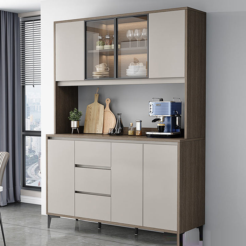 Modern Faux Wood Dining Hutch Glass Doors Hutch Buffet with Doors for Dining Room 63"L x 16"W x 79"H Dark Gray Clearhalo 'Display & China Cabinets' 'display_china_cabinets' 'furn' 'furn_display_china_cabinets' 'Furniture' 'Kitchen & Dining Furniture' 7129305