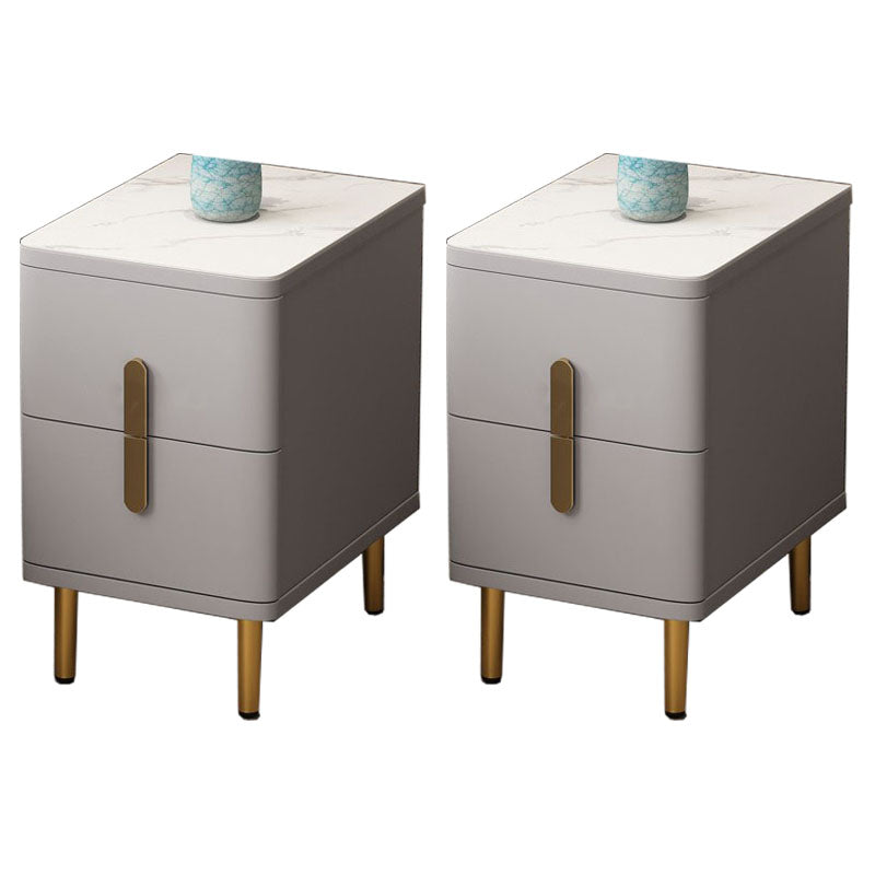 Stone Nightstand Classic Glam Bedside Cabinet with 2 Drawers Light Gray 2 Piece Set Clearhalo 'Bedroom Furniture' 'furn' 'furn_night_stand' 'Furniture' 'night_stand' 'Nightstands' 7129502