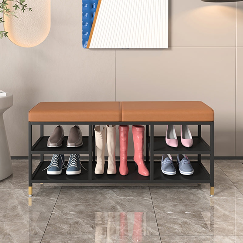 Modern Entryway Bench Cushioned Metal Seating Bench , 12.5 inch Width 47"L x 13"W x 18.5"H Orange Black Clearhalo 'Benches' 'Chairs & Seating' 'furn' 'furn_benches' 'Furniture' 'Living Room Furniture' 7131124