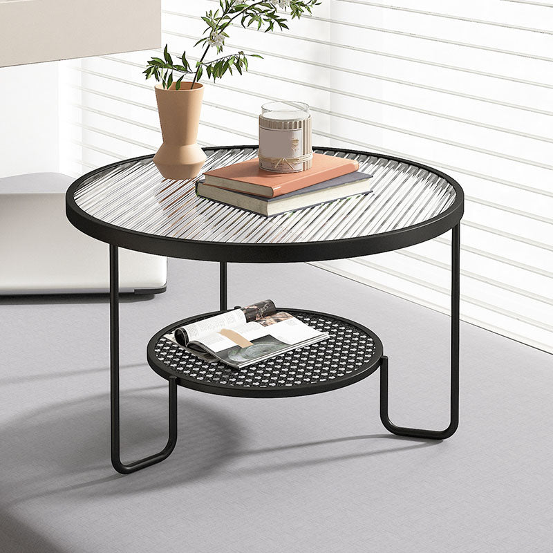 Frame Metal Coffee Table Shelf Included Round Single Cocktail Table Black Clearhalo 'Coffee & Accent Tables' 'Coffee Tables' 'coffee_tables' 'furn' 'furn_coffee_tables' 'Furniture' 'Living Room Furniture' 7131457