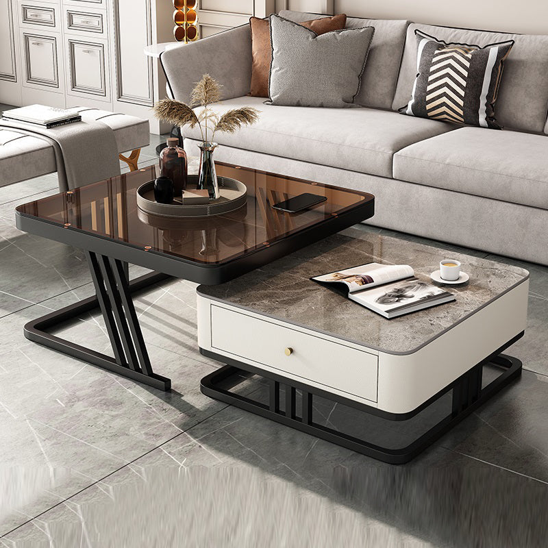 Frame Coffee Table Slate Top Coffee Cocktail Table with Storage Drawers