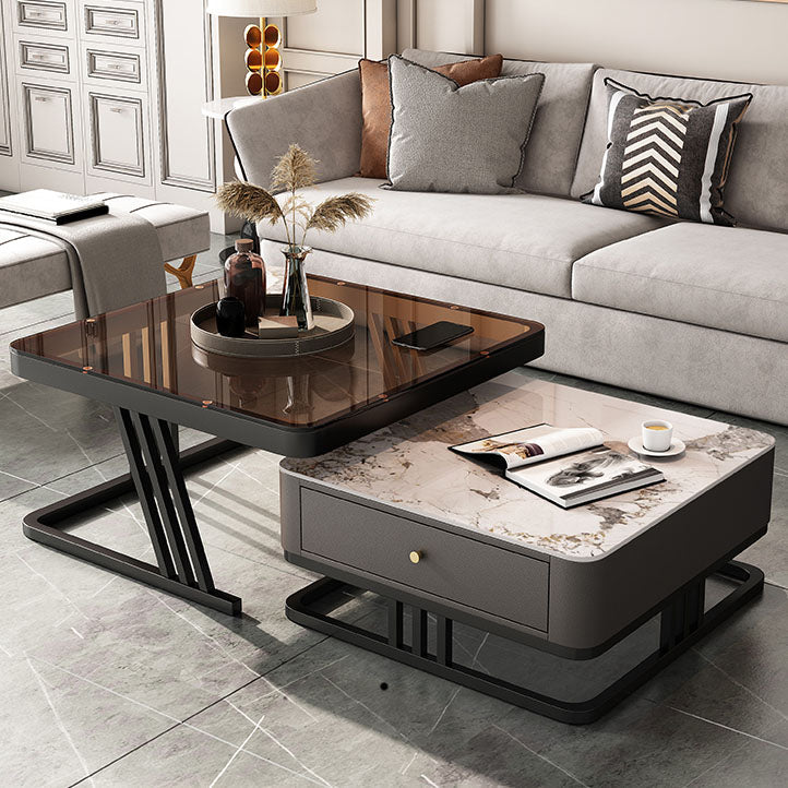 Square Slate Frame Cocktail Table with Drawers 2 Nesting Coffee Table Set Pandora Brown Clearhalo 'Coffee & Accent Tables' 'Coffee Tables' 'coffee_tables' 'furn' 'furn_coffee_tables' 'Furniture' 'Living Room Furniture' 7131590