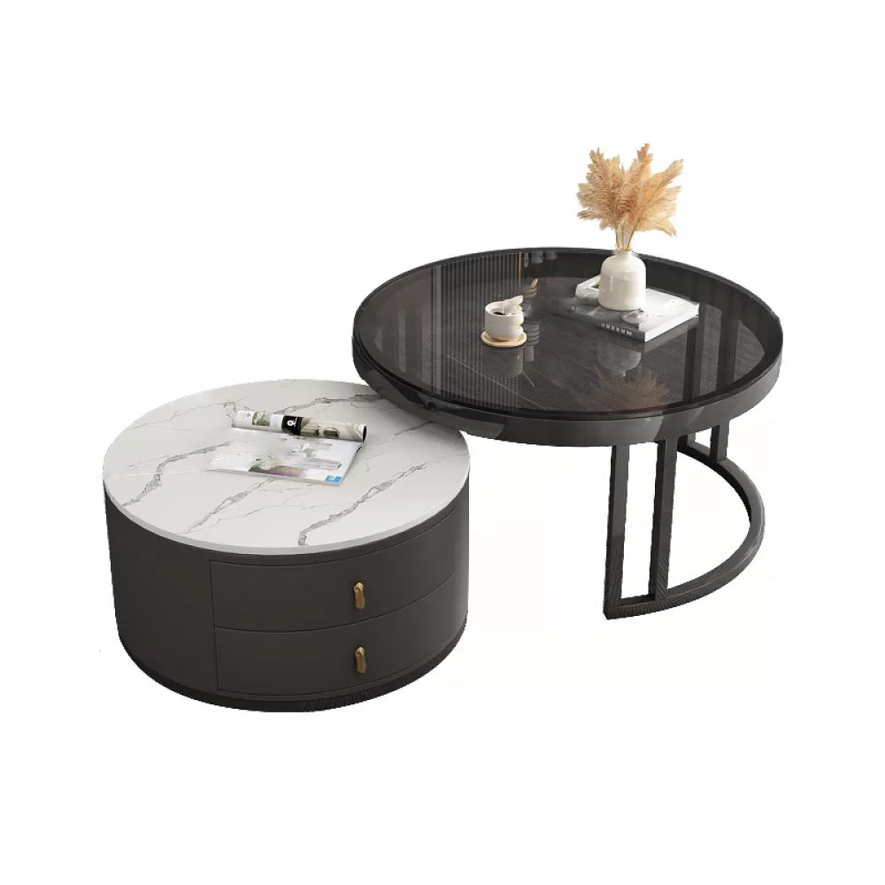 Round Nesting Coffee Table Set Frame Modern Storage Coffee Table White & Gray & Black Clearhalo 'Coffee & Accent Tables' 'Coffee Tables' 'coffee_tables' 'furn' 'furn_coffee_tables' 'Furniture' 'Living Room Furniture' 7131703
