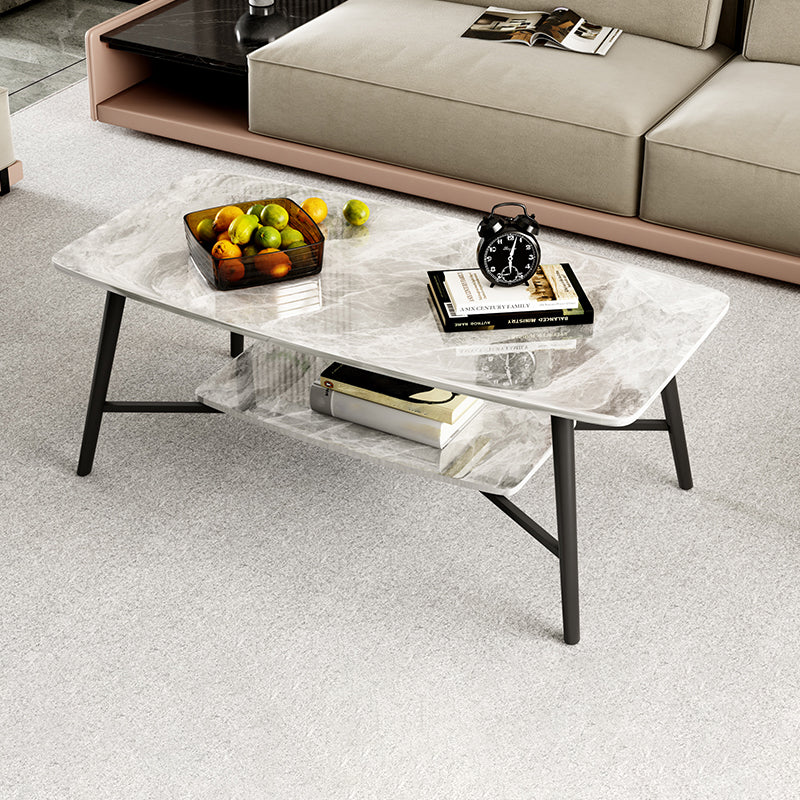 Rectangular Slate Top Coffee Table 4 Legs 1 Single Cocktail Table with Storage Shelf