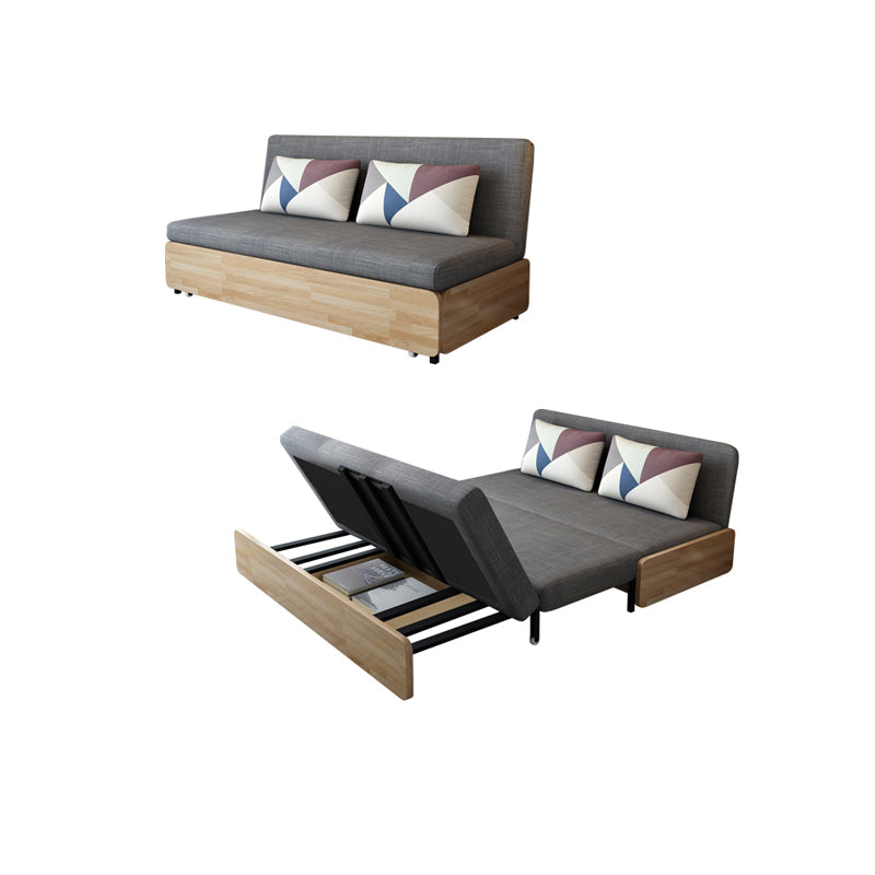 Tessuto in tessuto di divano di divano contemporaneo con cuscino di stoccaggio posteriore futon senza braccio grigio