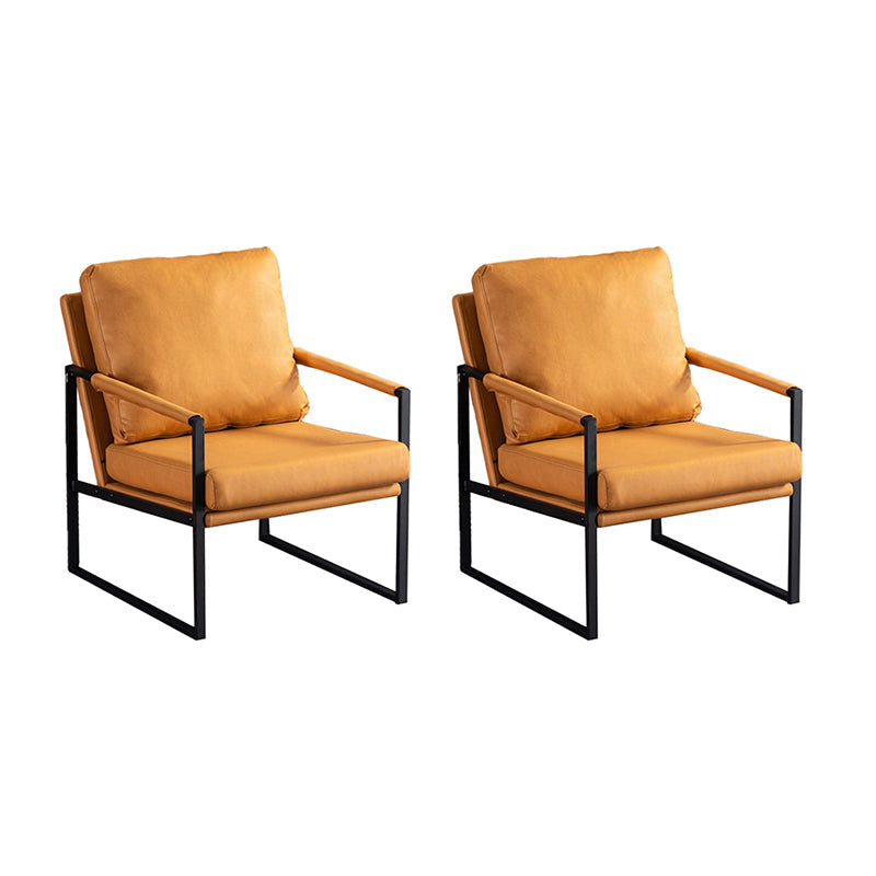 Metal Square Arms Chair Faux Leather Armchair for Living Room
