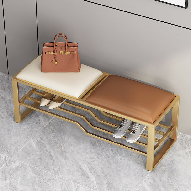 Modern Style Entryway Bench Cushioned Rectangle Metal Seating Bench 47"L x 14"W x 18"H Brown Gold Clearhalo 'Benches' 'Chairs & Seating' 'furn' 'furn_benches' 'Furniture' 'Living Room Furniture' 7139054