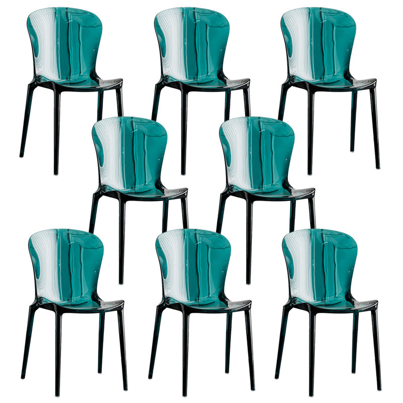 Eetkamer armloze eetkamerstoel plastic stapel zijkant