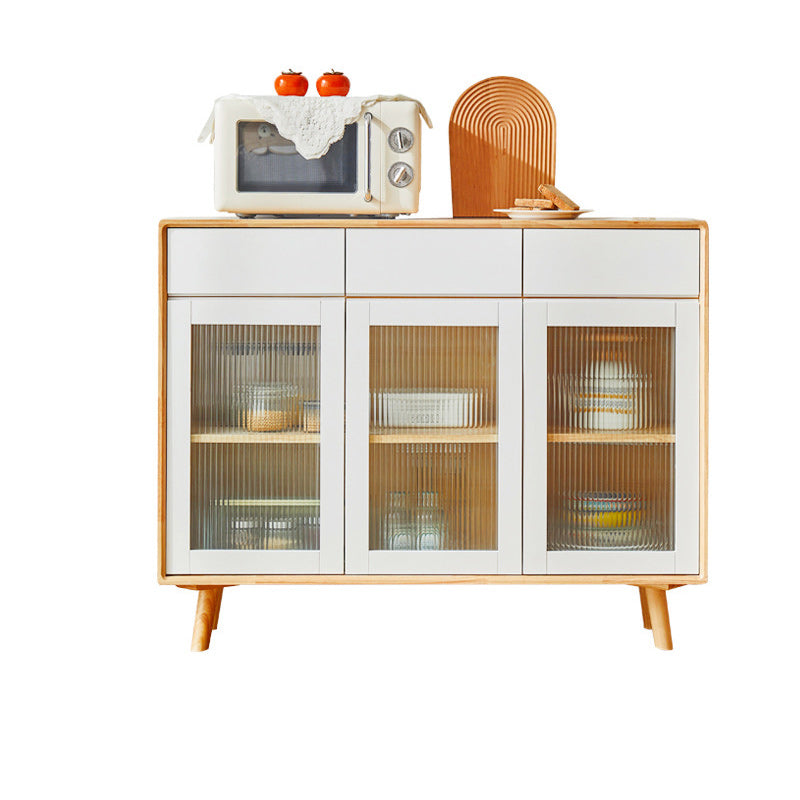 Contemporary Display Stand Rubber Wood Storage Cabinet for Dining Room 46"L x 15"W x 37"H Natural Wood White Clearhalo 'Display & China Cabinets' 'display_china_cabinets' 'furn' 'furn_display_china_cabinets' 'Furniture' 'Kitchen & Dining Furniture' 7149501
