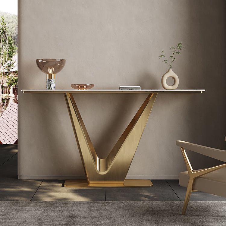 14 inch Wide Glam Console Table Stone Rectangle Accent Table for Hall