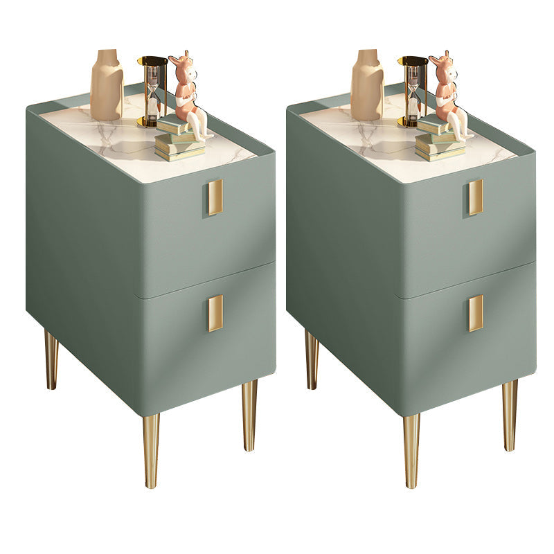 Contemporary Drawer Storage Bedside Cabinet Stone Accent Table Nightstand for Bedroom Green 2 Piece Set Clearhalo 'Bedroom Furniture' 'furn' 'furn_night_stand' 'Furniture' 'night_stand' 'Nightstands' 7160894