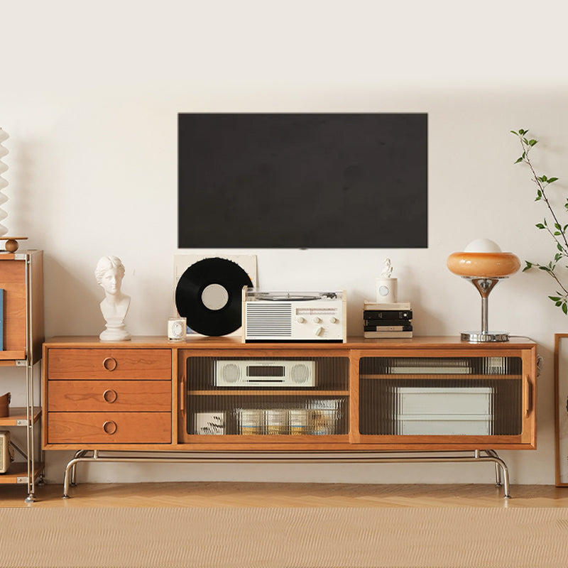 Scandinavian TV Media Console Solid Wood Media Console with Drawers 83"L x 16"W x 22"H Clear Clearhalo 'furn' 'furn_tv_stands_entertainment_centers' 'Furniture' 'Living Room Furniture' 'TV Stands & Entertainment Centers' 'TV Stands & Media Storage Furniture' 'tv_stands_entertainment_centers' 7160969