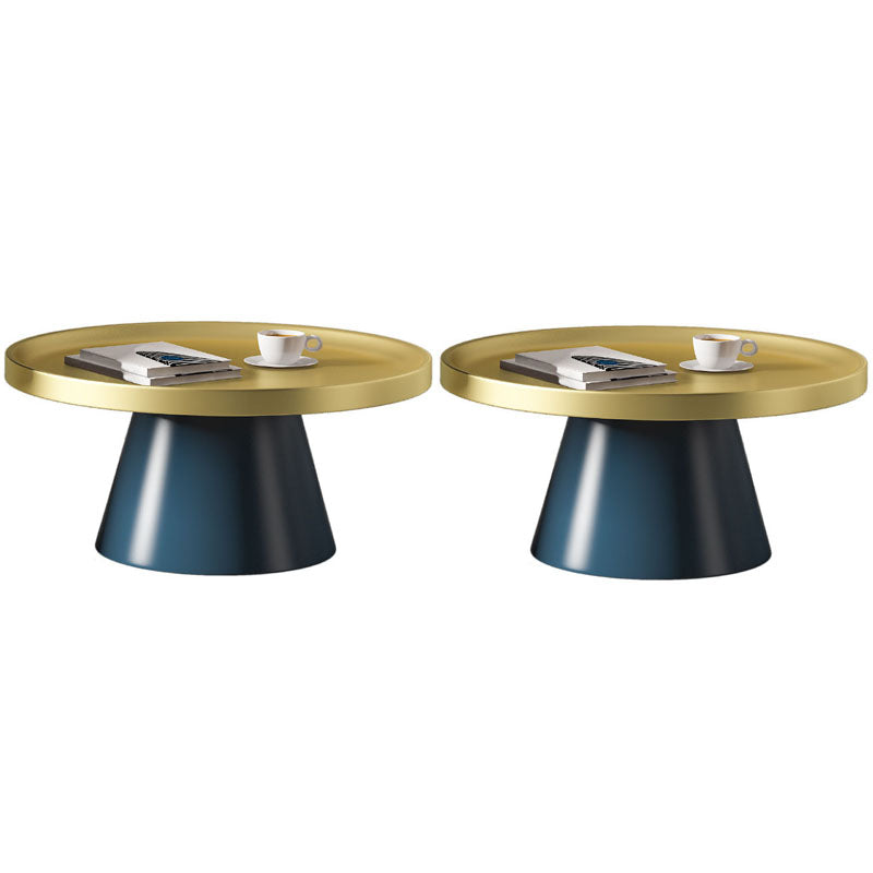 Metal Accent Side Table Table Pedestal Tray Top Side End Snack Table 29.5"L x 29.5"W x 15"H Gold-Blue 2 Clearhalo 'Coffee & Accent Tables' 'End & Side Tables' 'end_side_tables' 'furn' 'furn_end_side_tables' 'Furniture' 'Living Room Furniture' 7161896