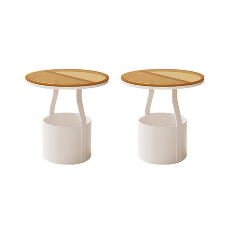 Modern 19.68-inch Tall Metal Abstract Side Table Round Top End Table with Storage Beige Glass 2 Clearhalo 'Coffee & Accent Tables' 'End & Side Tables' 'end_side_tables' 'furn' 'furn_end_side_tables' 'Furniture' 'Living Room Furniture' 7162356