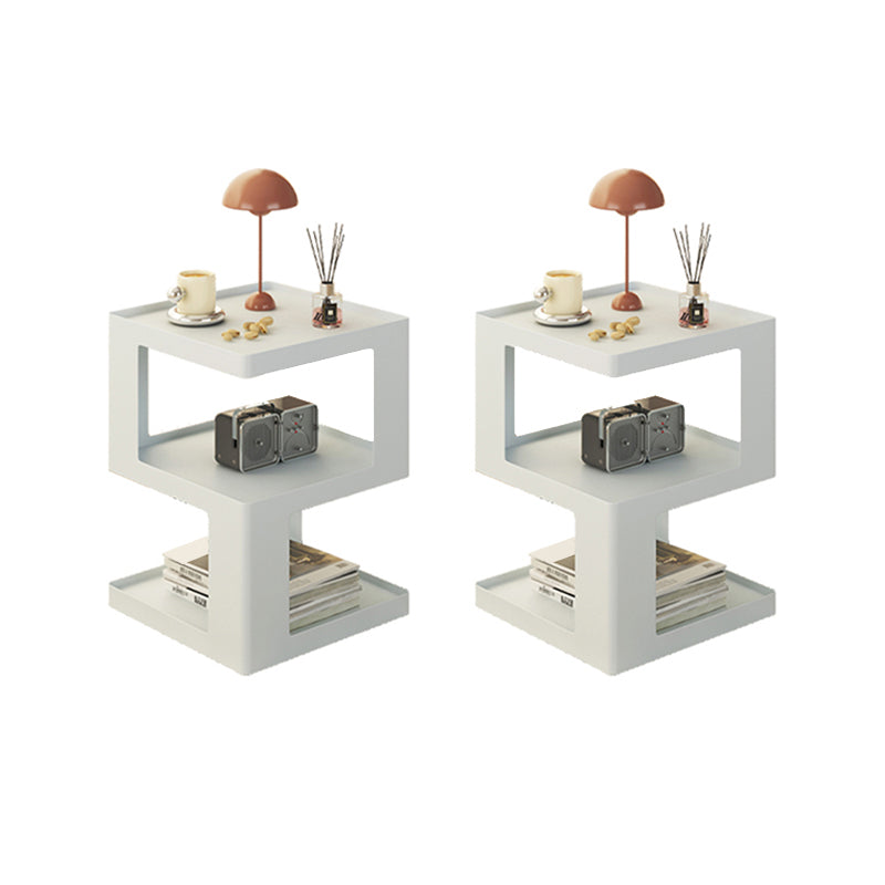 Table de collation à extrémité latérale ultra-moderne avec étagères en métal table d'appoint en blanc
