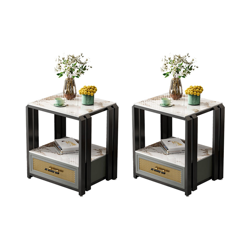 Frame Glam Style Side Table 21.6" Tall Stone Top Side Table with Storage Black Gray 2 Clearhalo 'Coffee & Accent Tables' 'End & Side Tables' 'end_side_tables' 'furn' 'furn_end_side_tables' 'Furniture' 'Living Room Furniture' 7162674